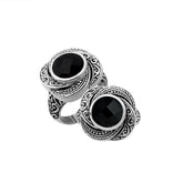 Elegant sterling silver round shape Black Onyx ring with Balinese handcrafted detailing